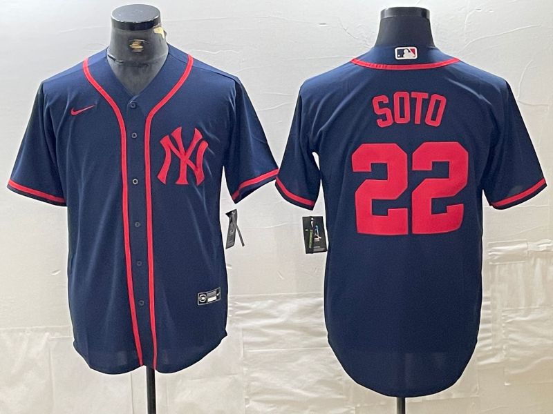 Men New York Yankees 22 Soto Blue Third generation joint name Nike 2024 MLB Jersey style 1